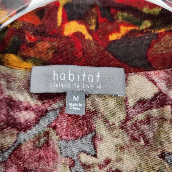 Habitat 3/4 Sleeve Button Front Shirt Womens Size Medium Floral Red Gold Fall - Picture 4 of 7